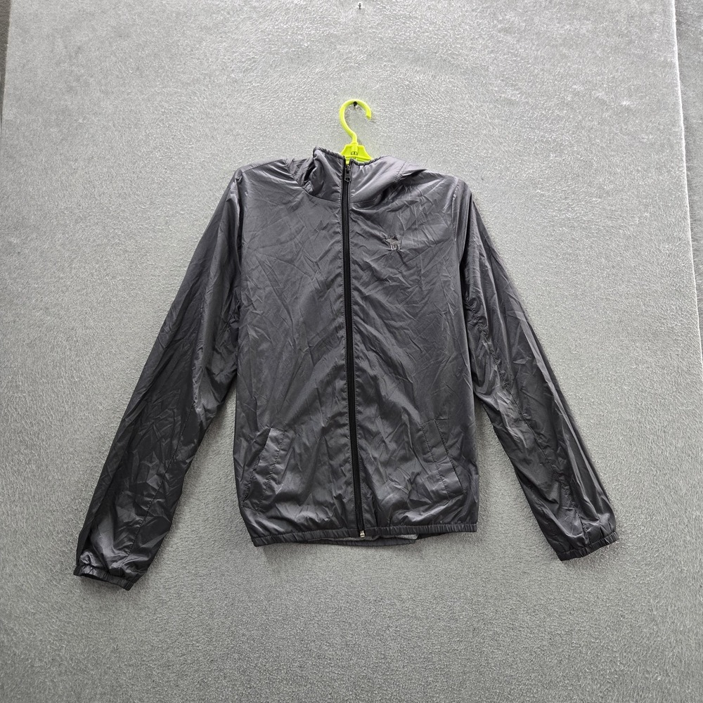 Abercrombie & Fitch Men Jacket M Gray Cotton Nylon Activewear Zipper Hooded